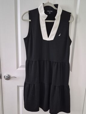 Nautica Black Sleeveless Tiered Dress with White V-Placket